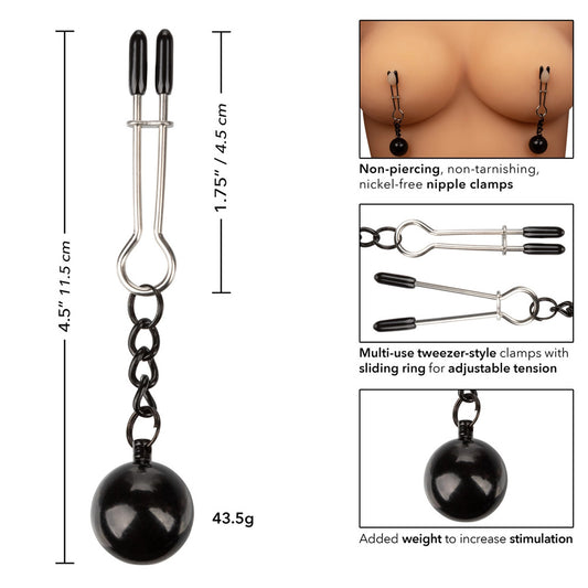 California Exotic nipple grips: weighted tweezer clamps for nipple play and sensation.