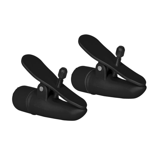 California Exotic black nipple clamps with vibration feature, a stimulating addition to your play