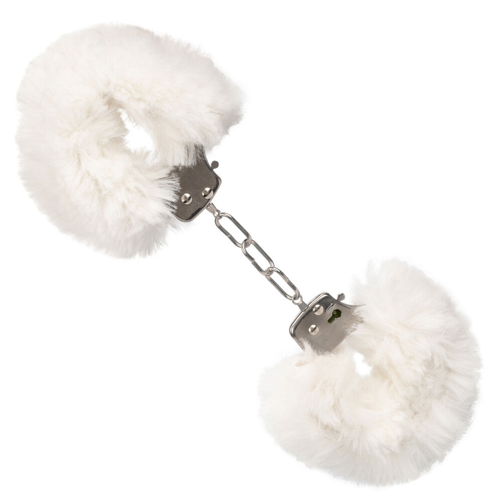 California Exotic ultra fluffy furry handcuffs in white for playful nights in.