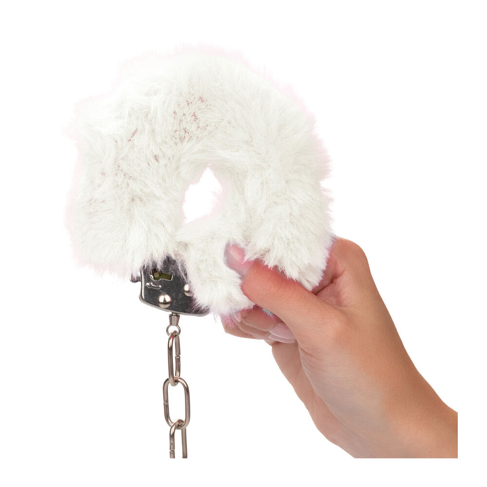 California Exotic ultra fluffy furry cuffs in white, perfect for role-play fun.