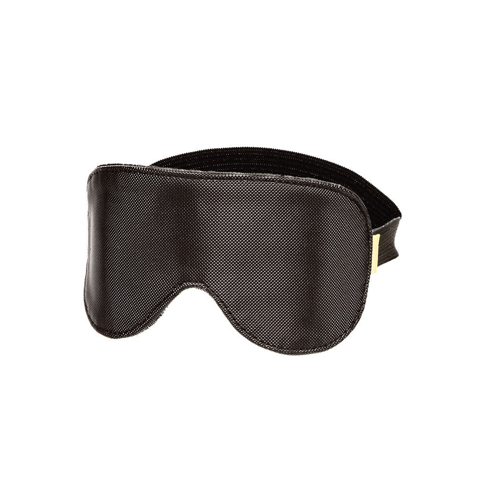 close-up of a soft, black blackout eye mask for restful sleep and relaxation.