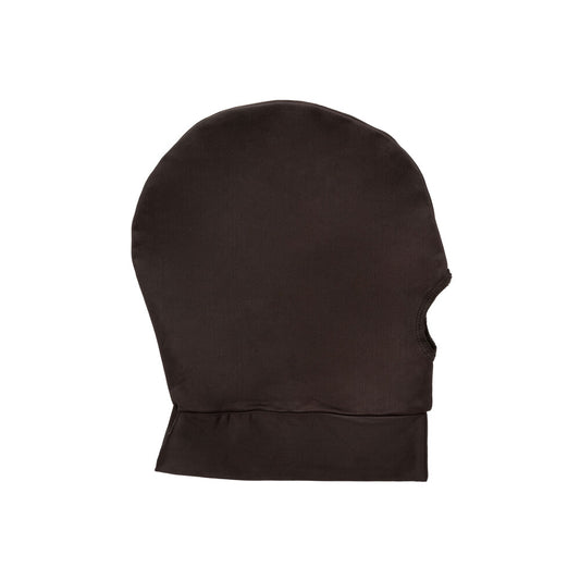 A black bondage hood with an open mouth, part of the boundless collection.