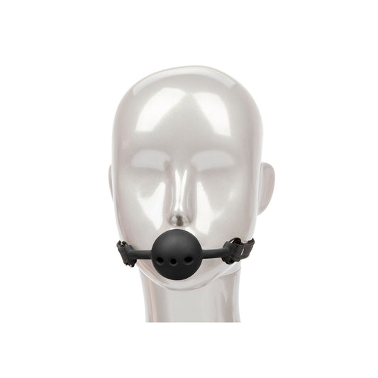 breathable black ball gag from california exotic, ideal for consensual breath play
