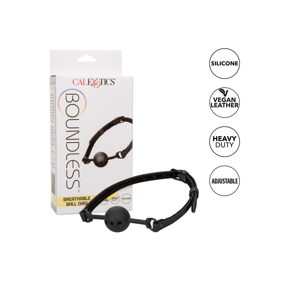 California Exotic boundless breathable ball gag, a black restraint for kinky play.