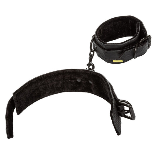 California Exotic boundless ankle cuffs restraints in black nylon with velcro fastening for playful bondage.