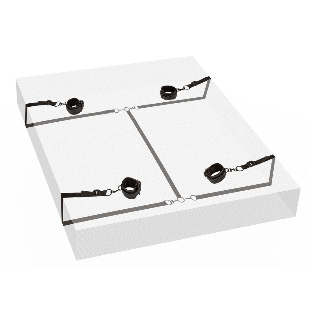 California Exotic Boundless bed restraints, a black bondage set for the bedroom.