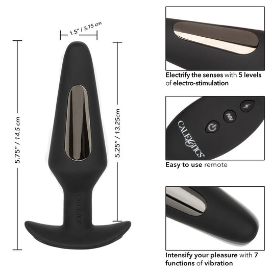 California Exotic Volt Electro Flare butt plug, shiny metallic silver finish for e-stim play