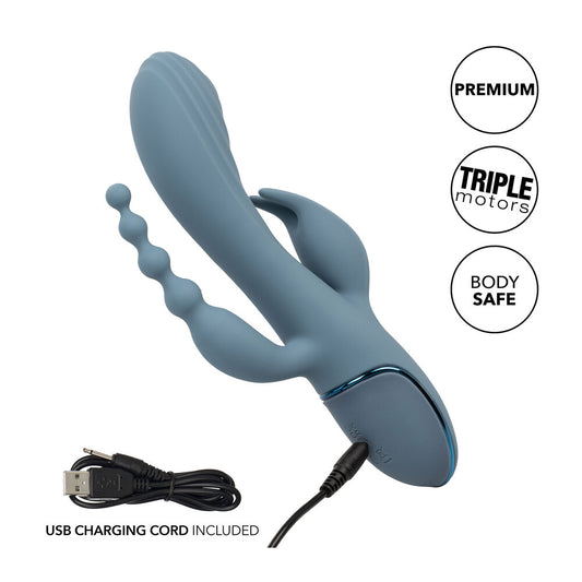 Triple Ecstasy vibrator with clit stimulators, purple silicone with a smooth, matte finish.