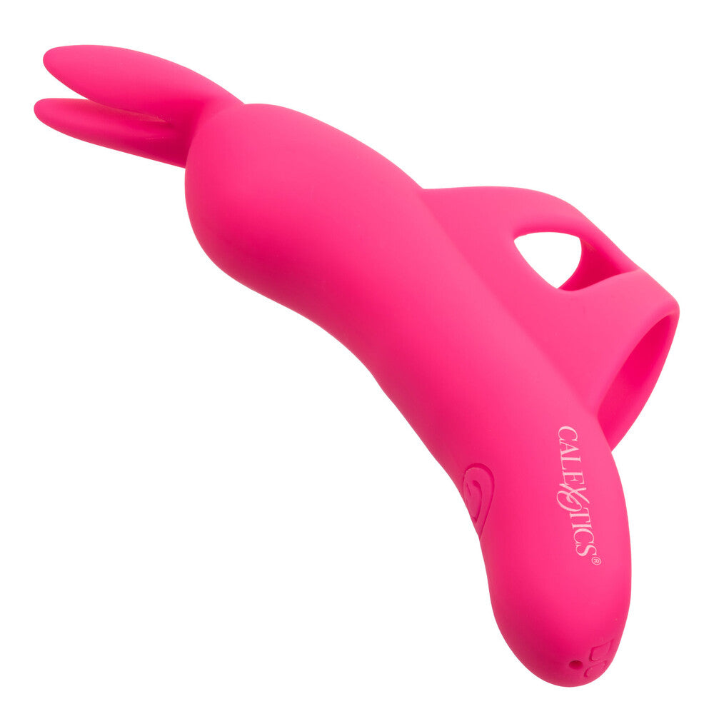 Close-up of the 'neon vibes' flirty vibe finger teaser in bright pink silicone.