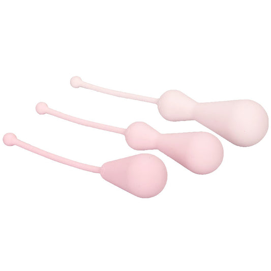 Weighted silicone kegel exercise balls kit in graduated sizes for pelvic floor training.