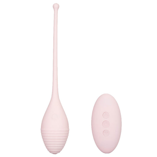 The california exotic inspire kegel exerciser in a dusky rose colour, designed for pelvic floor exercise.