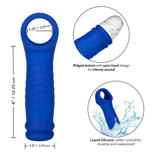 California Exotic Admiral Wave penis extender, textured blue silicone for enhanced sensation.