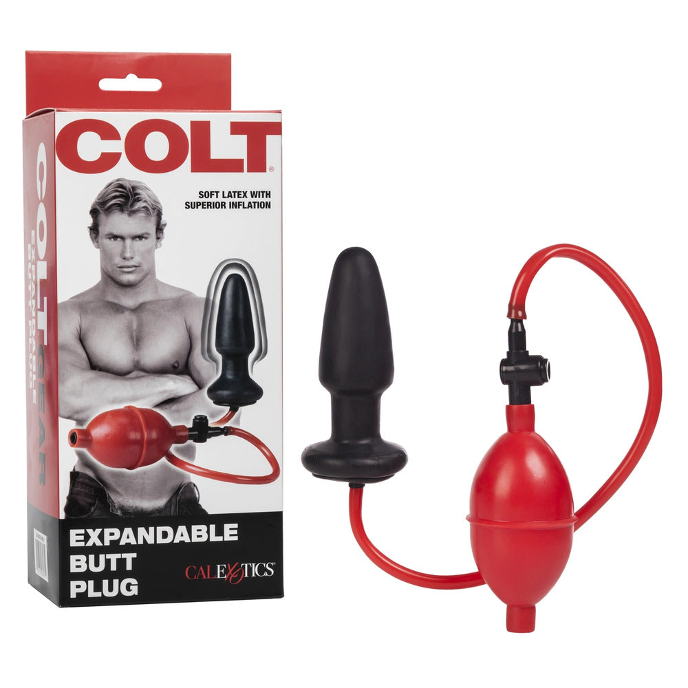 California Exotic Colt inflatable butt plug, smooth black silicone, expandable anal toy.
