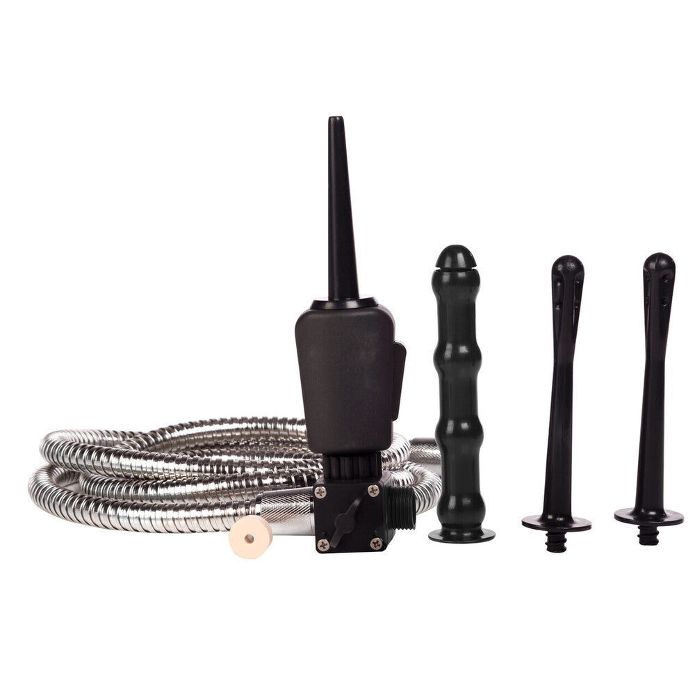 california exotic colt advanced shower shot enema kit, clear plastic nozzle and attachments for personal hygiene.