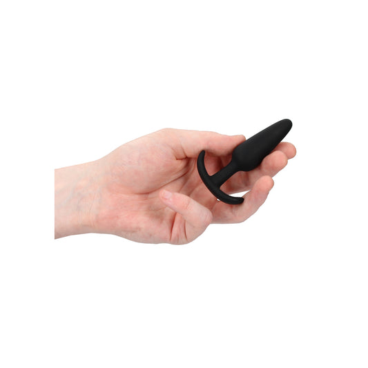 Shots Toys beginner's black slim butt plug, smooth finish, for anal play.