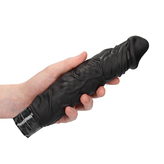 Black, realistic penis vibrator from shots toys with ten speeds, made for pleasure.