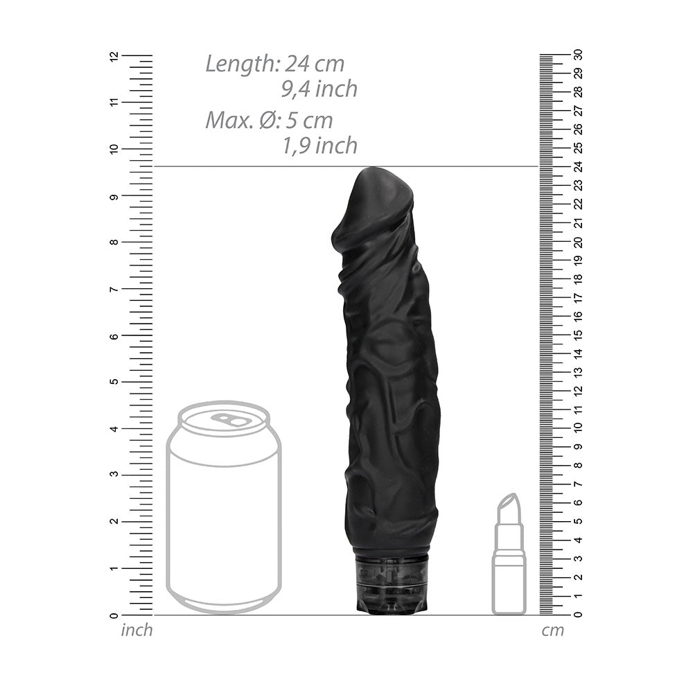 Shots Toys black realistic vibrator with ten speeds, designed for penis stimulation.