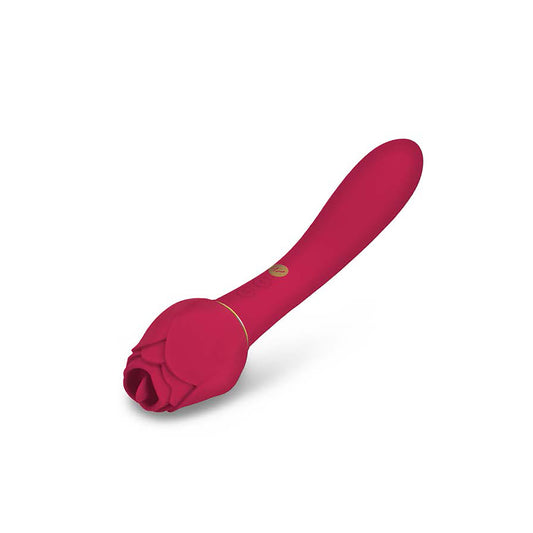 Dual-ended rose-gold vibrator with g-spot stimulator, perfect for exploring intense, intimate pleasure.
