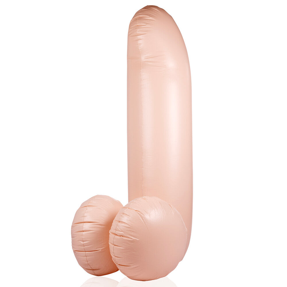 A novelty inflatable willy from Shots Toys, fifty-five inches tall, flesh-toned and plastic.