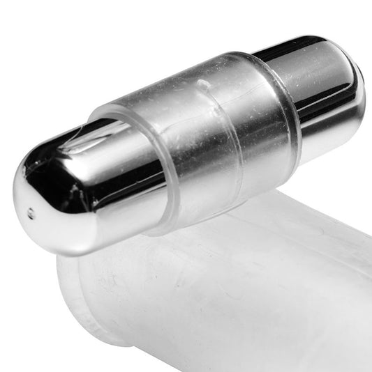 clear vibrating penis sleeve by size matters, designed to enhance pleasure during use.