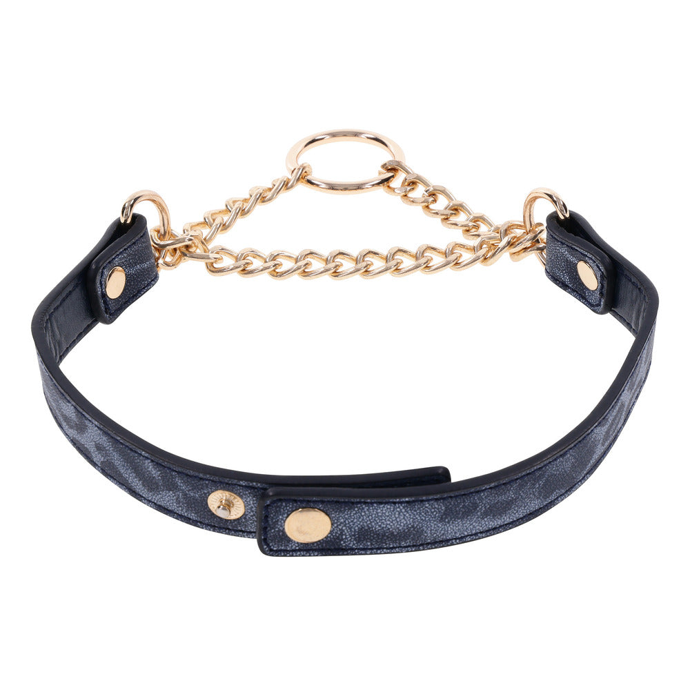 Sportsheets cougar day collar, a stylish grey and black neck accessory with adjustable buckle.