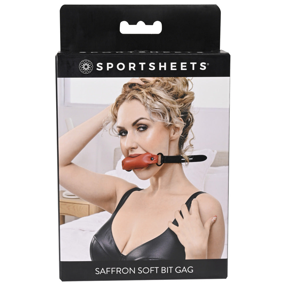 Saffron coloured soft bit gag from Sportsheets, perfect for consensual fun.