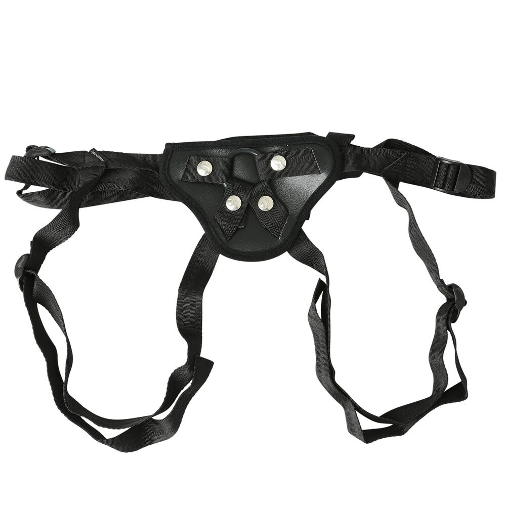 Sportsheets ember strap-on harness in black, an adjustable and comfortable sex toy for couples.