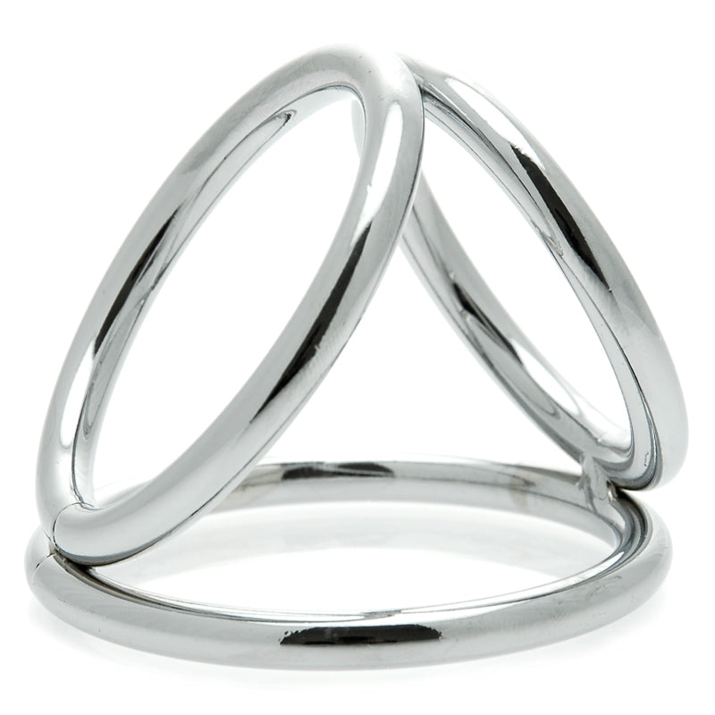 Master Series triad chamber cock and ball ring in silver-tone metal, medium size.