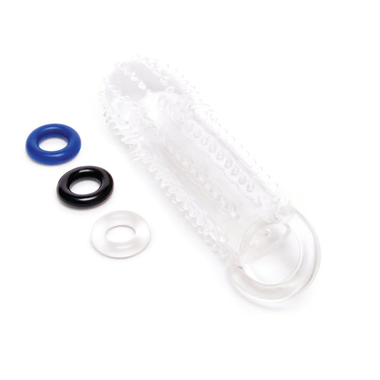 Clear textured 1.5 inch penis extender from Size Up, designed for enhancing size.