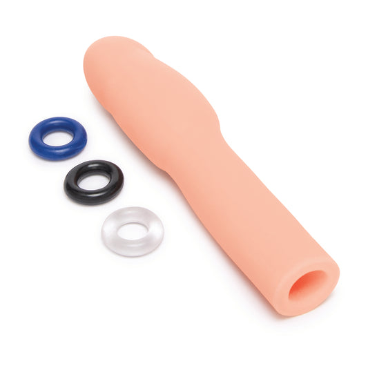 Size Up penis extender, showing smooth silicone with a clear, flexible design for enhanced pleasure.