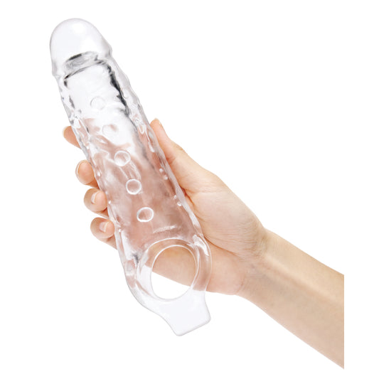 Size Up clear plastic 1-inch penis extender attachment for adding length and girth.