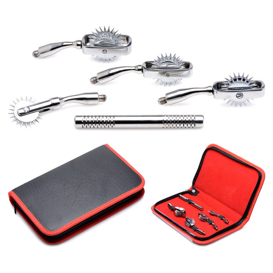 Shots Toys interchangeable pinwheel set with four colourful medical instruments, metal and plastic.