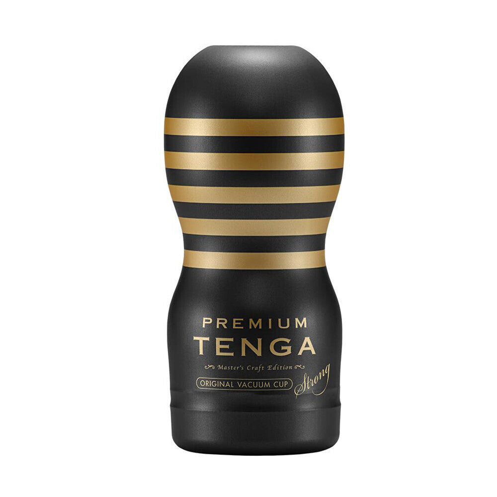Tenga premium original vacuum cup strong masturbator, dark grey with a textured exterior.