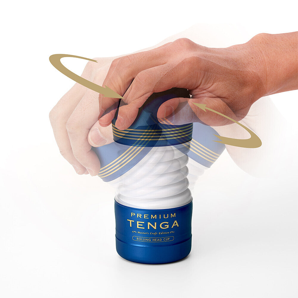 Tenga premium original vacuum cup, a reusable dark grey masturbator with textured interior.