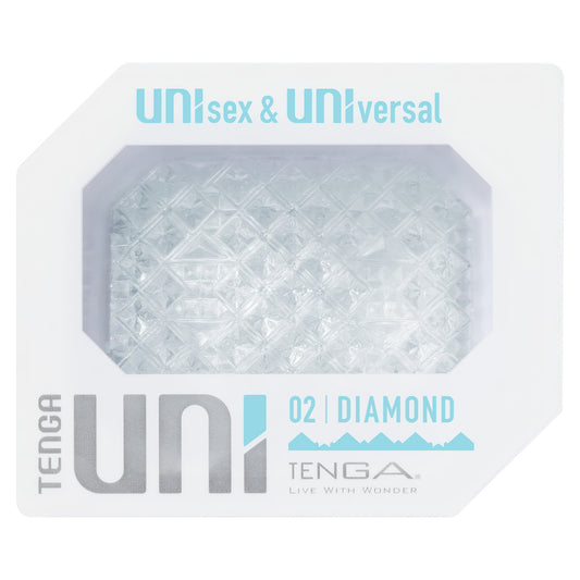 Textured tenga uni diamond sleeve masturbator for tactile pleasure, shown in its packaging.