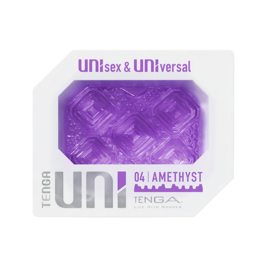 Amethyst coloured tenga uni masturbator sleeve, a reusable personal pleasure toy for men.