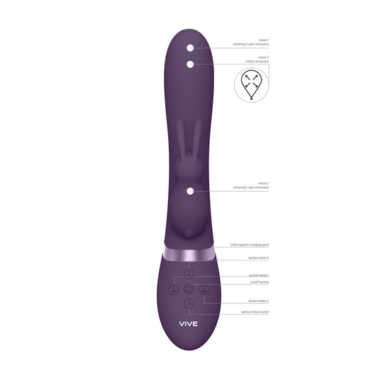Purple vibe with clit stimulator, automatic inflating action, for intimate pleasure.