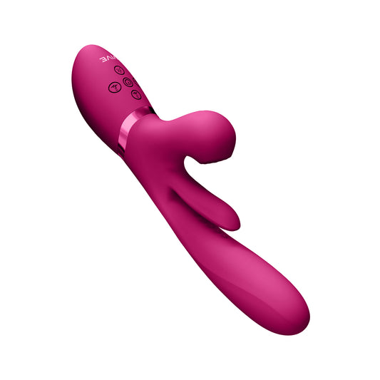 Pink vibrator with clitoral stimulator, part of the Vive Kura collection, from Shots Toys.