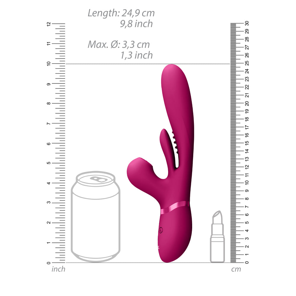 Pink triple-action vibrator with clitoral stimulators for targeted pleasure, a versatile sex toy from Shots Toys.