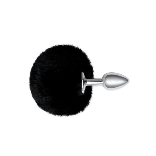 A black bunny tail butt plug from Whipsmart, fluffy and ready for playtime.