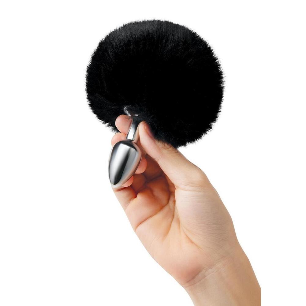 Whipsmart furry tales black bunny tail butt plug, soft and playfully alluring.