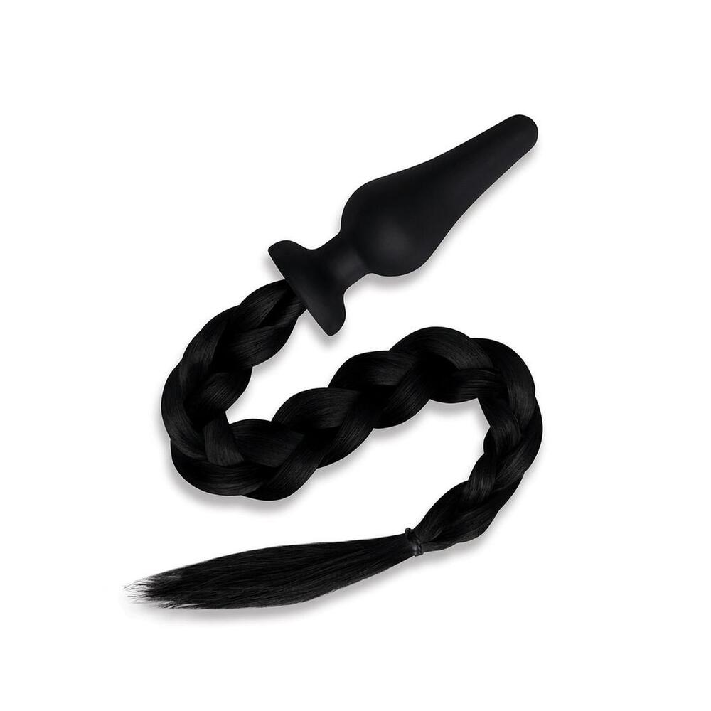 Whipsmart black pony tail butt plug, furry finish for equine role play fun.