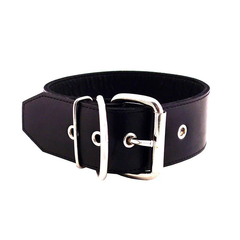 Rouge Garments plain black leather collar, 50mm wide, for kinky outfits