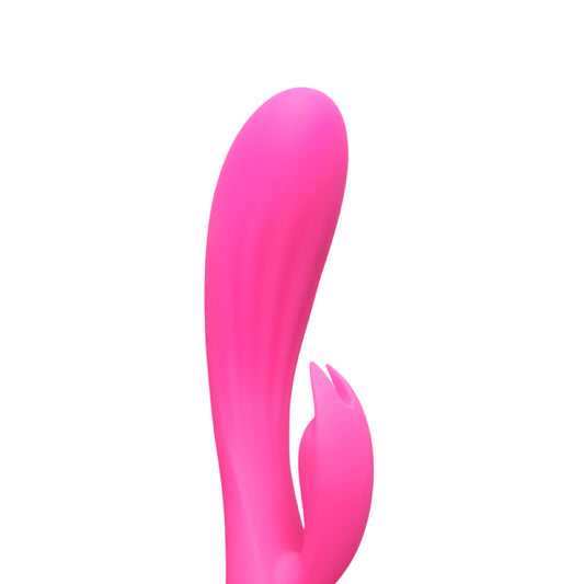Silicone bunny vibrator, pale colour, smooth finish, adult pleasure product for solo use.