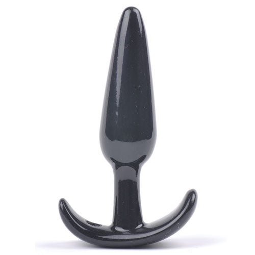 Small, tapered black anal plug, likely silicone, for comfortable and discreet backdoor fun.