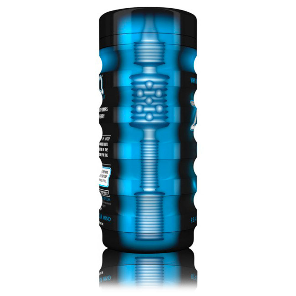 Zolo back door masturbator cup, textured interior, flesh-coloured soft material, for intimate pleasure.