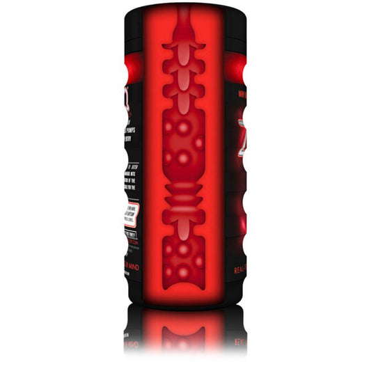 Zolo fire masturbator cup, textured red pleasure aid for solo intimate fun.