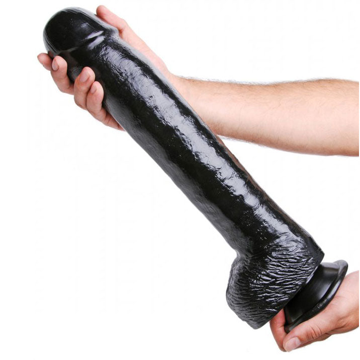 The master series black destroyer dildo: a large, powerful suction cup sex toy.