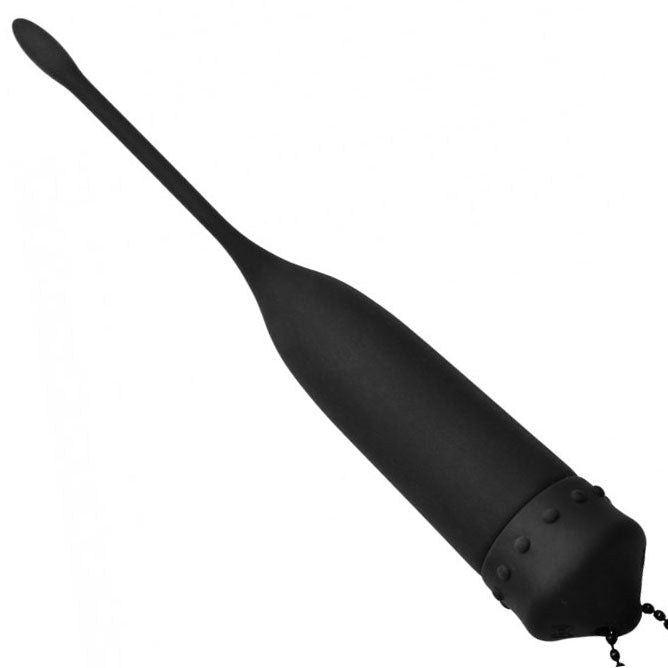 Master Series cadence vibrating urethral sound, made of silicone, for cock and ball bondage.