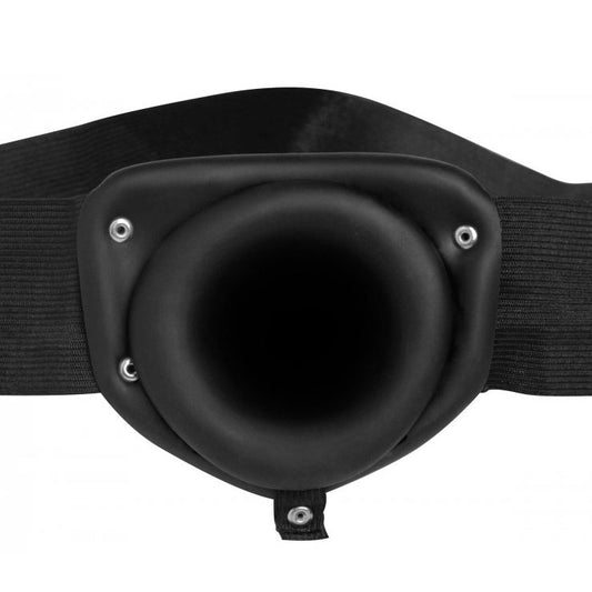 Silicone hollow dildo strap-on in flesh tone for erection assistance, a kinky sex toy.